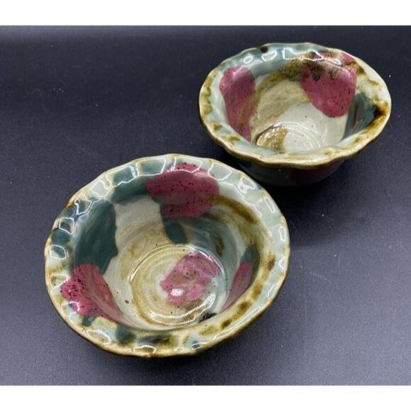 DK Clay 1996 Trinket Dish Salsa Dipping Sauce Bowl Pottery Drip Glaze Lot 2 B - Picture 2 of 11